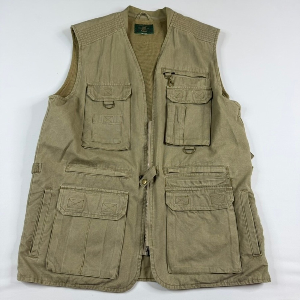 Vintage Orvis Fishing Utility Vest Mens Large Khaki Tan Pocket Safari Gorpcore